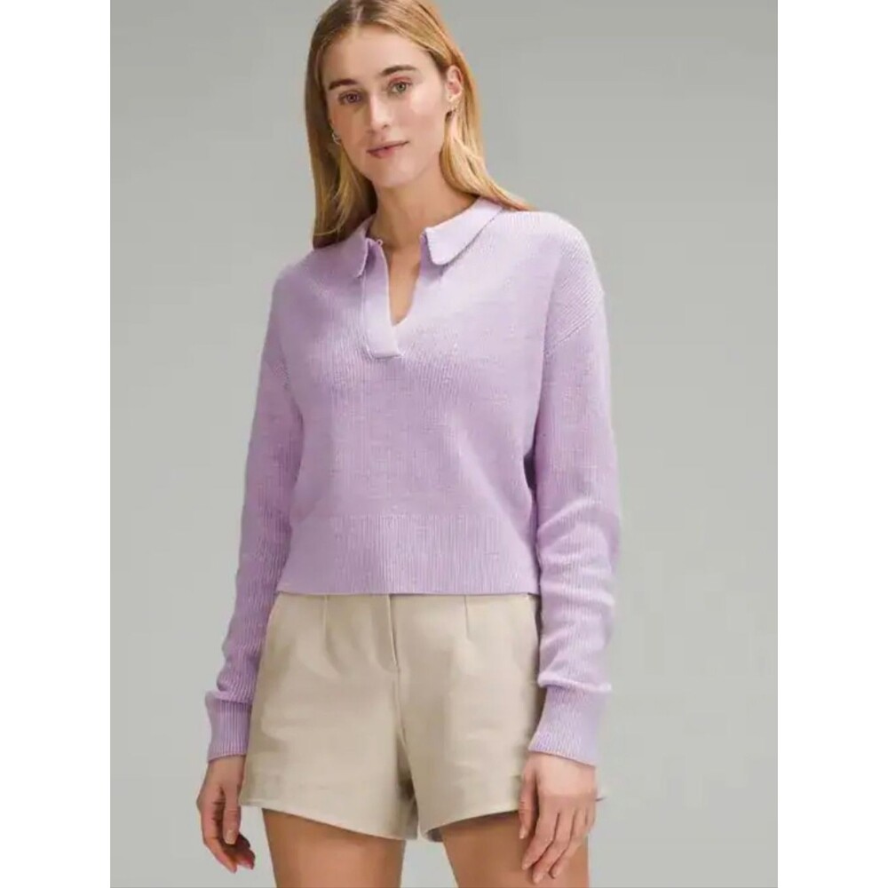 Lululemon Collared Merino Wool Wool-Blend Sweater Heathered Lilac Ether Size L
